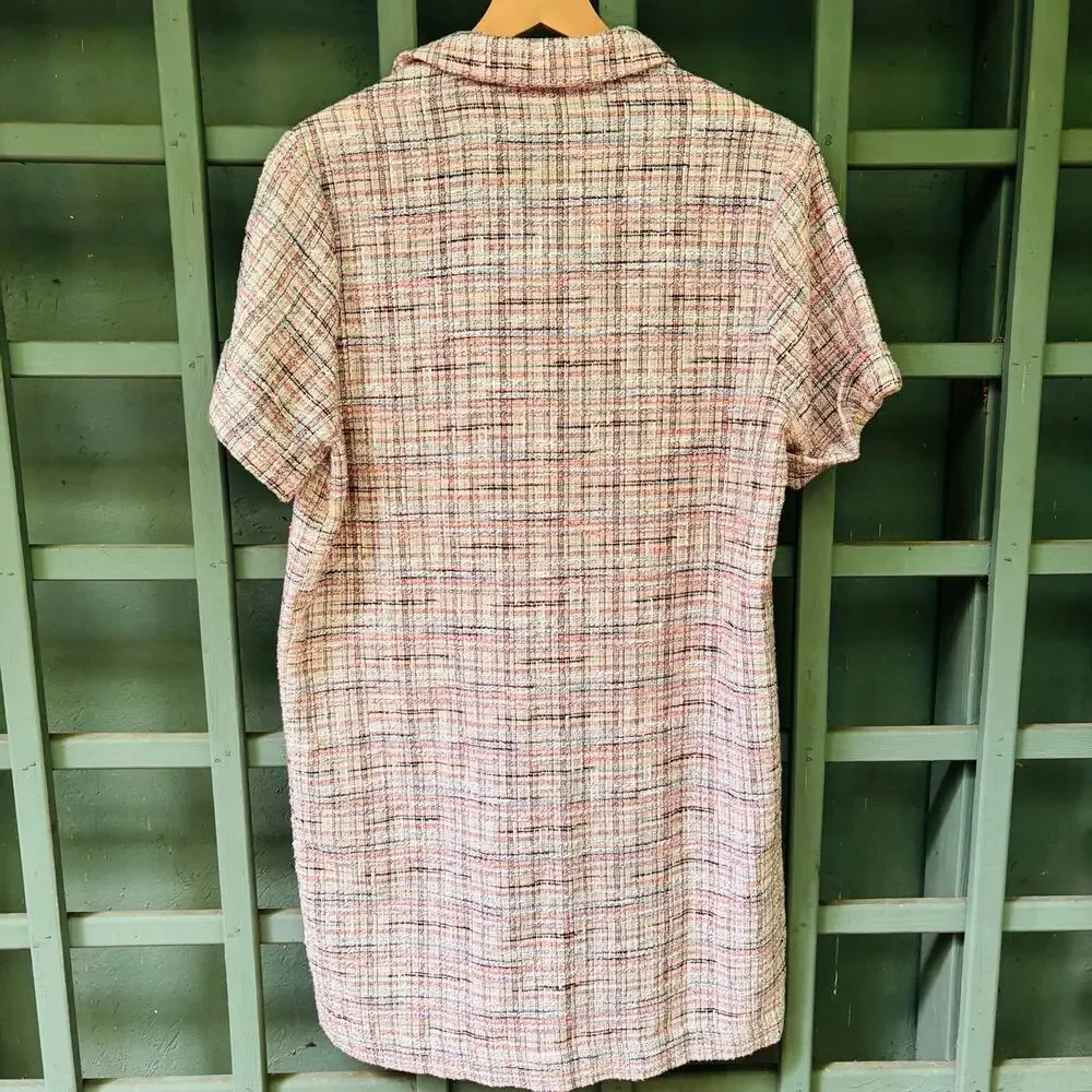 Tyler Böe Pink Teed/Bouclé Quiet Luxury Preppy Workwear Knit Shift Dress - Sz M - Picture 4 of 7